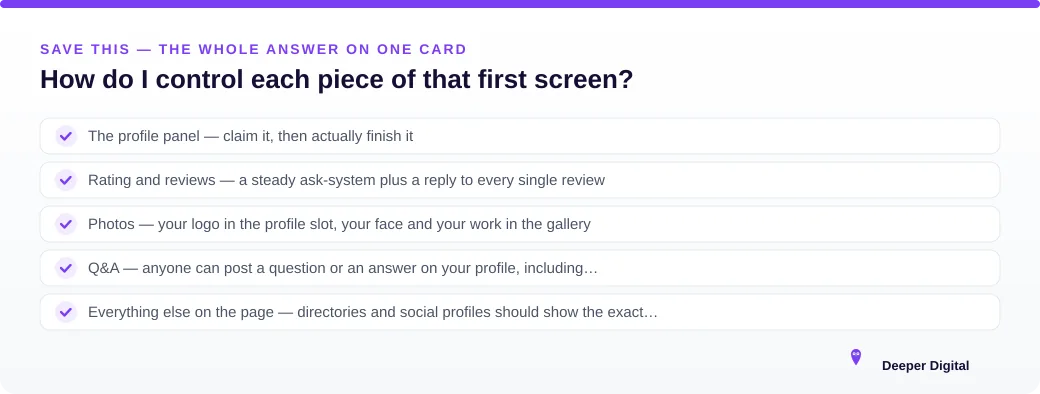 How do I control each piece of that first screen? — summary card from Deeper Digital