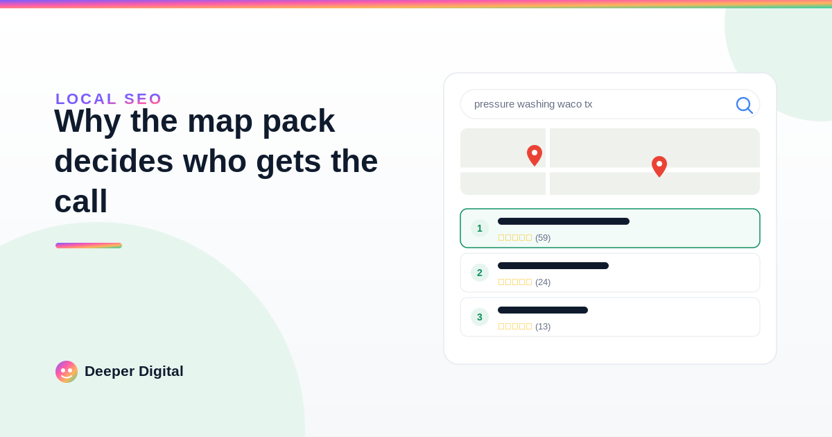 Why the map pack decides who gets the call — Deeper Digital, local SEO for Central Texas service businesses
